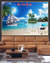 Tranh 3D Con Thuyền Đang Chạy Vào Bờ 119Tb - belovedbeyond.com