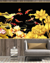 Tranh Đàn Cá Và Hoa Sen Vàng 1455Tck - belovedbeyond.com