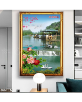 Tranh Thác Nước Chảy Nhẹ Và Đôi Thiên Nga 366Ttn - belovedbeyond.com