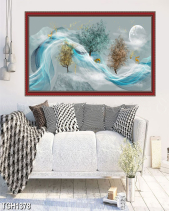 Tranh Hươu Vàng Đi Trên Vân Trắng Xanh Tgh1378 - belovedbeyond.com