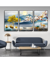 Tranh Bộ 3 Tấm Hươu Và Cây Kim Tiền Tgh2302 - belovedbeyond.com
