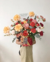 Hộp Vải Mix Cúc Mẫu Đơn Tone Đỏ Cam - belovedbeyond.com