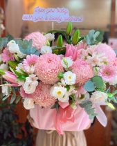 Là Bé - Giỏ Hoa Cúc Mẫu Đơn Tông Hồng - belovedbeyond.com