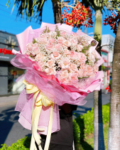 Ht Rose - Bó Hoa Hồng Dâu Mix Baby Trắng - belovedbeyond.com