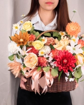 Giỏ Hoa Handmade Tone Cam Đỏ - belovedbeyond.com