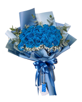 Bó Hoa Hồng Chúc Mừng Tone Xanh Đại Dương - belovedbeyond.com