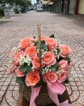 Giỏ Hoa Hồng Cam Đào - belovedbeyond.com