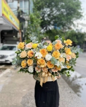 Lẵng Hoa Chúc Mừng Tone Vàng Đồng - belovedbeyond.com