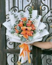 Bó Hồng Cam Pirit Mix Baby - belovedbeyond.com