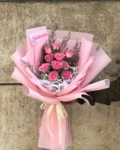 Bó Hoa Hồng Cánh Sen Mix Sao Tím - belovedbeyond.com