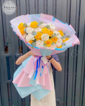 Bó Hoa Hồng Ohara Trắng Mix Vàng Chùa - belovedbeyond.com