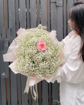 Bó Hoa Baby Trắng Mix 1 Bông Ohara Hồng - belovedbeyond.com