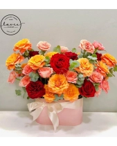 Hộp Hoa Mix Tone Đỏ Cam - belovedbeyond.com