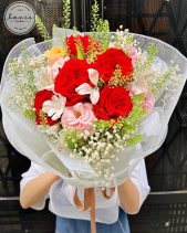 Bó Hoa Hồng Ohara Đỏ Mix Thuỷ Tiên, Bi - belovedbeyond.com