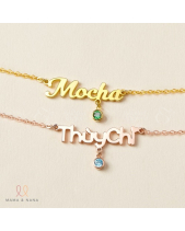 Vòng Cổ Khắc Tên Cho Bé Gái Kèm Charm Treo Đá Quý - belovedbeyond.com