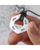Dây Cổ Da Charm Lục Giác Bạc Khắc Tên Cho Nam - belovedbeyond.com