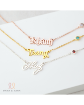 Vòng Cổ Bạc Khắc Tên Với Charm Đá Mệnh Đính Dây - belovedbeyond.com