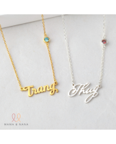 Vòng Cổ Bạc Khắc Tên Với Charm Đá Mệnh Đính Dây - belovedbeyond.com