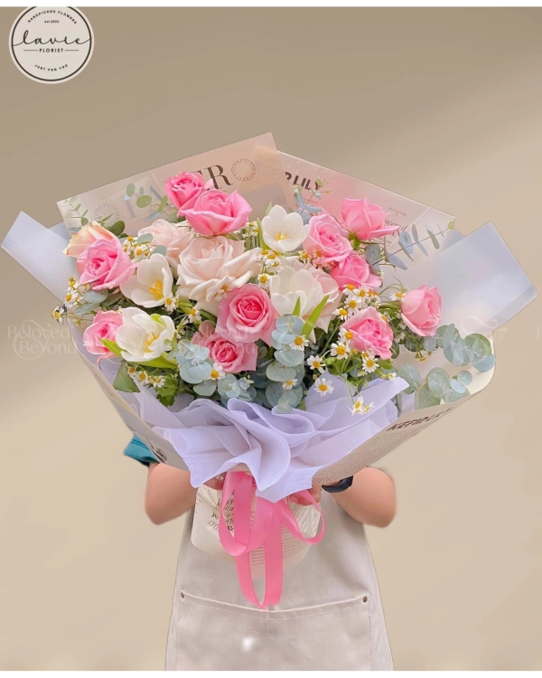 Bó Hoa Mix Hồng Ohara, Tulip, Cúc Tana - belovedbeyond.com