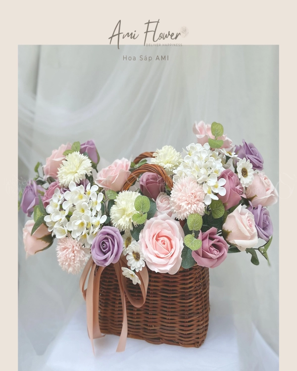 Giỏ Hoa Sáp Tone Hồng Tím Pastel - belovedbeyond.com
