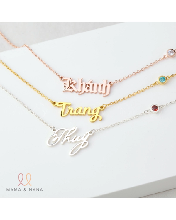Vòng Cổ Bạc Khắc Tên Với Charm Đá Mệnh Đính Dây - belovedbeyond.com