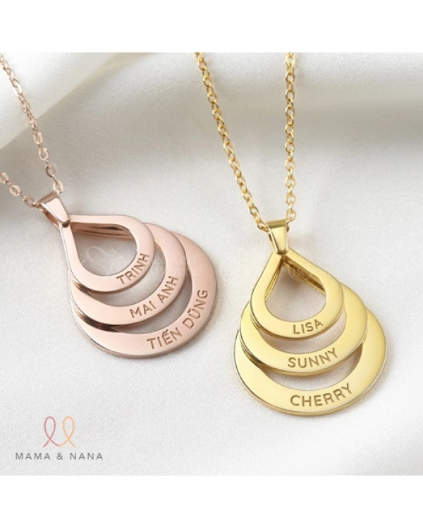 Vòng Cổ Khắc Tên Gia Đình Hình Giọt Nước Xi Hồng - belovedbeyond.com