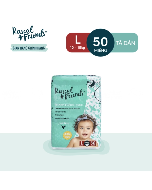 Tã Dán Rascal + Friends Size L(10-15Kg)(50 Miếng) - belovedbeyond.com