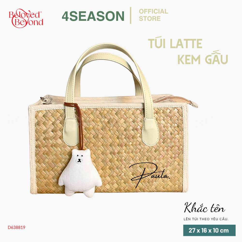 Set Túi Hộp Cỏ Bàng Latte Kem Gấu 4Season - belovedbeyond.com