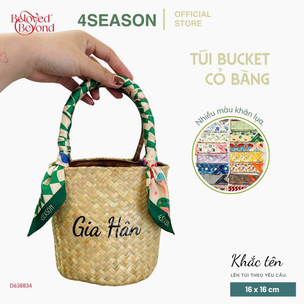 Túi Bucket Cỏ Bàng Khăn Lụa 4Season (Vẽ Tên/ Logo) - belovedbeyond.com