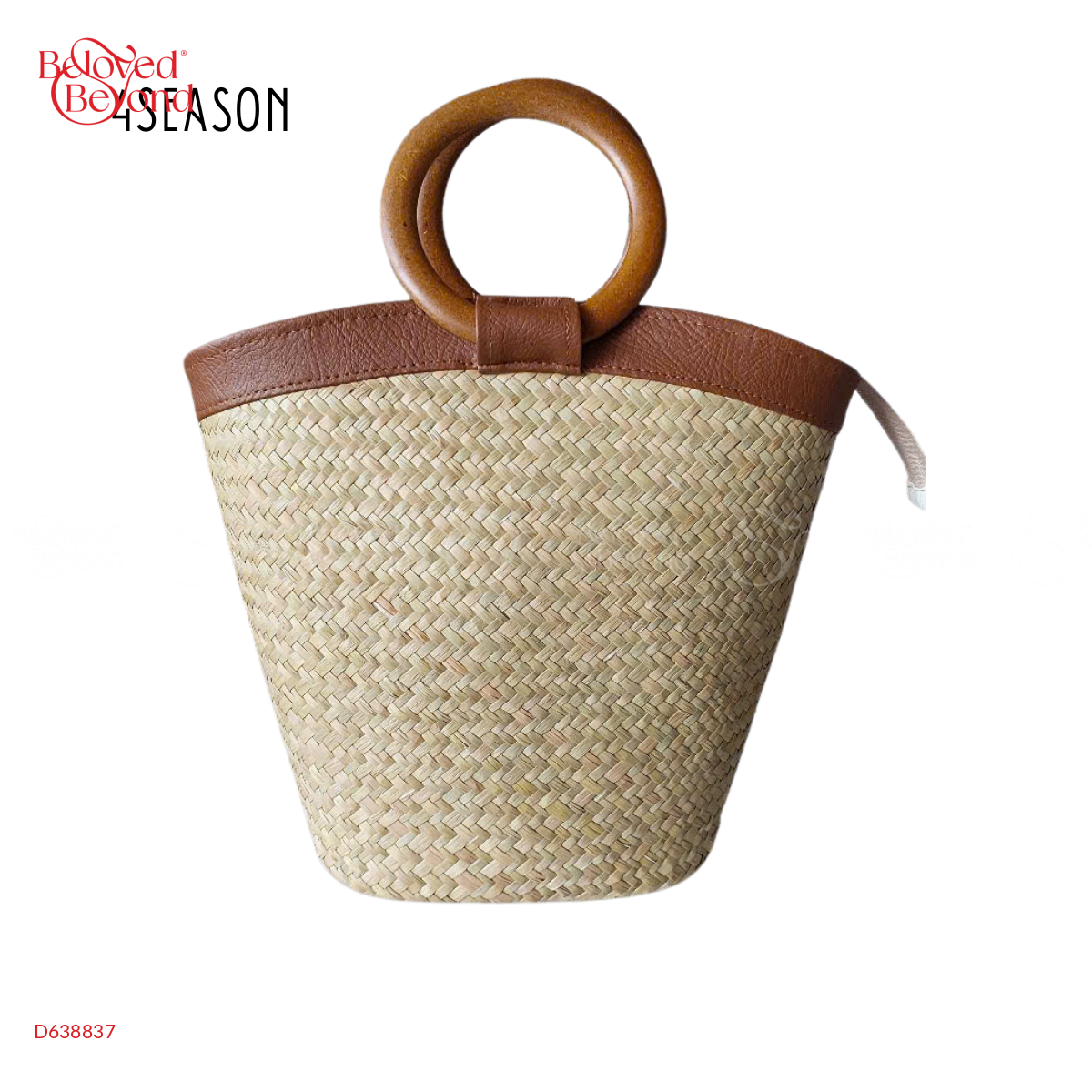 Túi Cỏ Bàng Quai Gỗ Viền Nâu 4Season - belovedbeyond.com