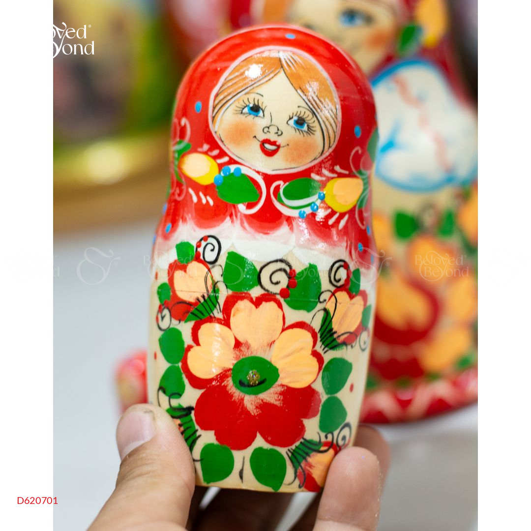 Búp Bê Nga 5 Lớp 18Cm Hoa Đỏ - belovedbeyond.com