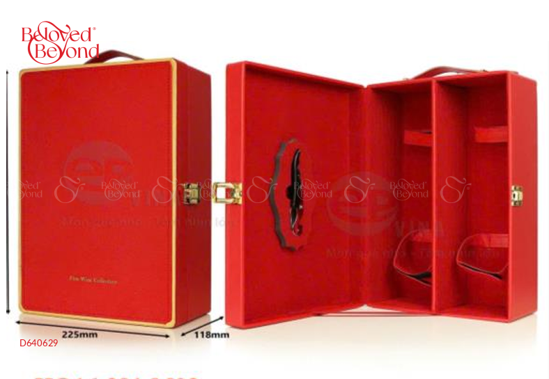 Hộp Da Đôi Đỏ Viền Vàng - belovedbeyond.com