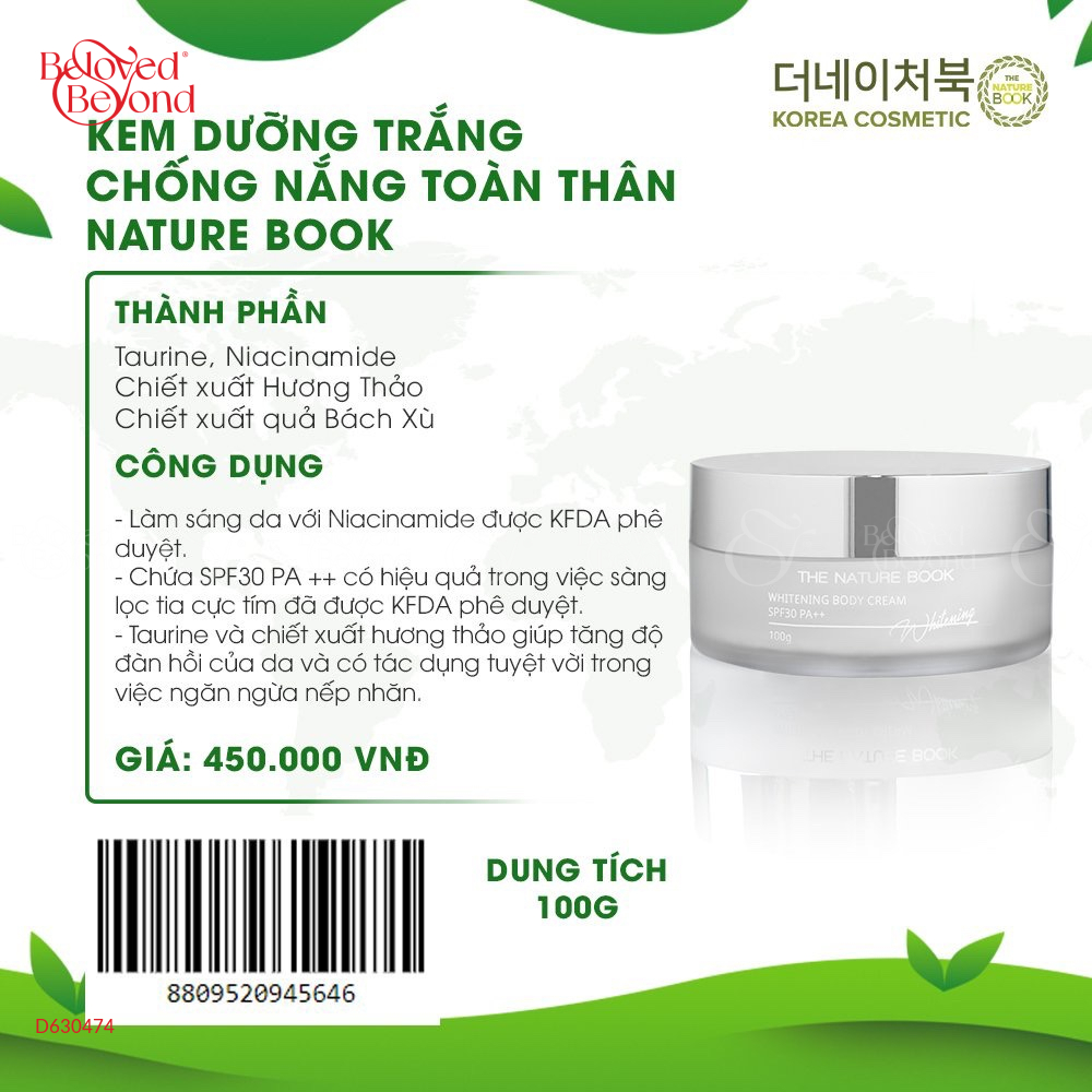 Kem Dưỡng Trắng Chống Nắng Toàn Thân Nature Book - belovedbeyond.com