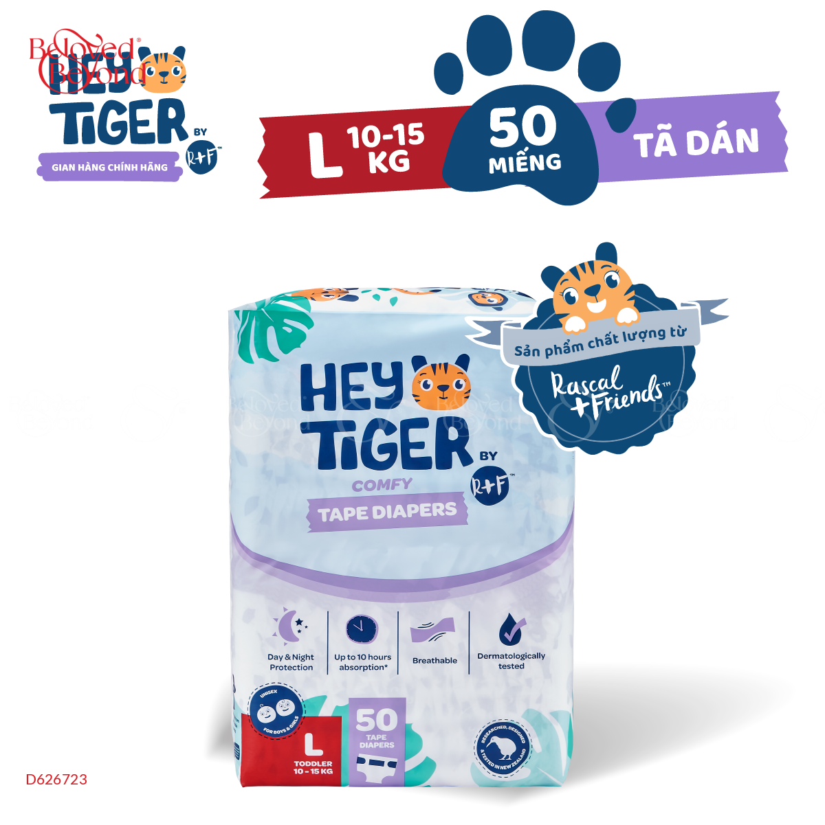 Tã Dán Hey Tiger Cho Bé Size L (10-15Kg)(50 Miếng) - belovedbeyond.com