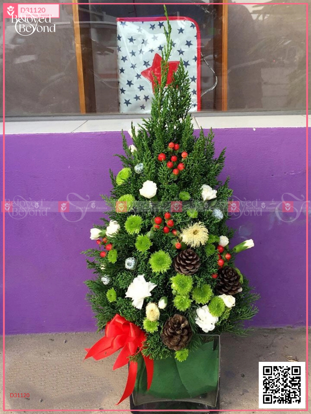 Chậu Thông Noel Bằng Hoa Lá Tươi - Mẫu 6 - belovedbeyond.com