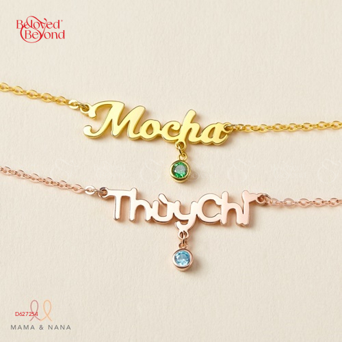 Vòng Cổ Khắc Tên Cho Bé Gái Kèm Charm Treo Đá Quý - belovedbeyond.com