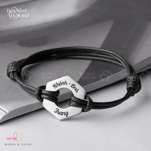 Dây Tay Da Charm Lục Giác Bạc Khắc Tên Gia Đình - belovedbeyond.com