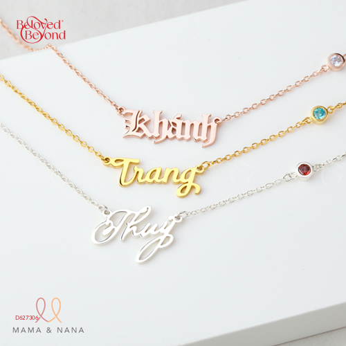 Vòng Cổ Bạc Khắc Tên Với Charm Đá Mệnh Đính Dây - belovedbeyond.com