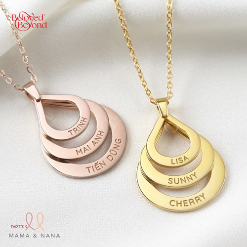 Vòng Cổ Khắc Tên Gia Đình Hình Giọt Nước Xi Hồng - belovedbeyond.com