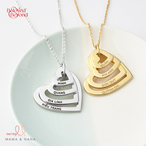 Vòng Cổ Khắc Tên Gia Đình Hình Trái Tim Xi Vàng - belovedbeyond.com