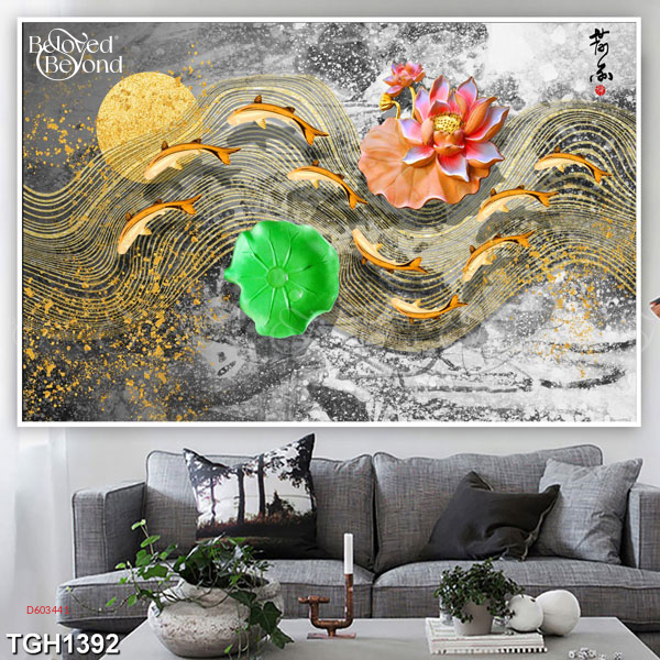 Tranh Cửu Ngư Quần Hội Bên Lá Sen Tgh1392 - belovedbeyond.com