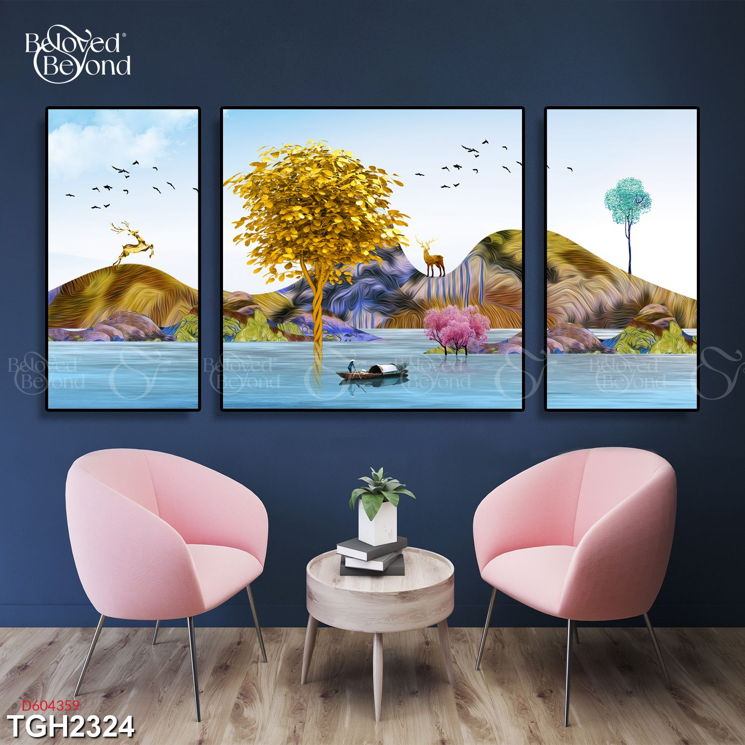 Tranh Phong Canrh 3D Thuyền Và Hươu Tgh2324 - belovedbeyond.com